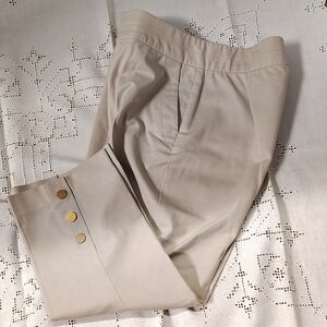 Elegant Women's Tan Capris With Gold Buttons